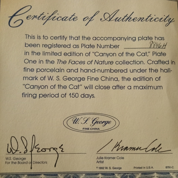 Vintage Bradford exchange 1992 canyon of the cat collector's plate - Picture 4 of 8